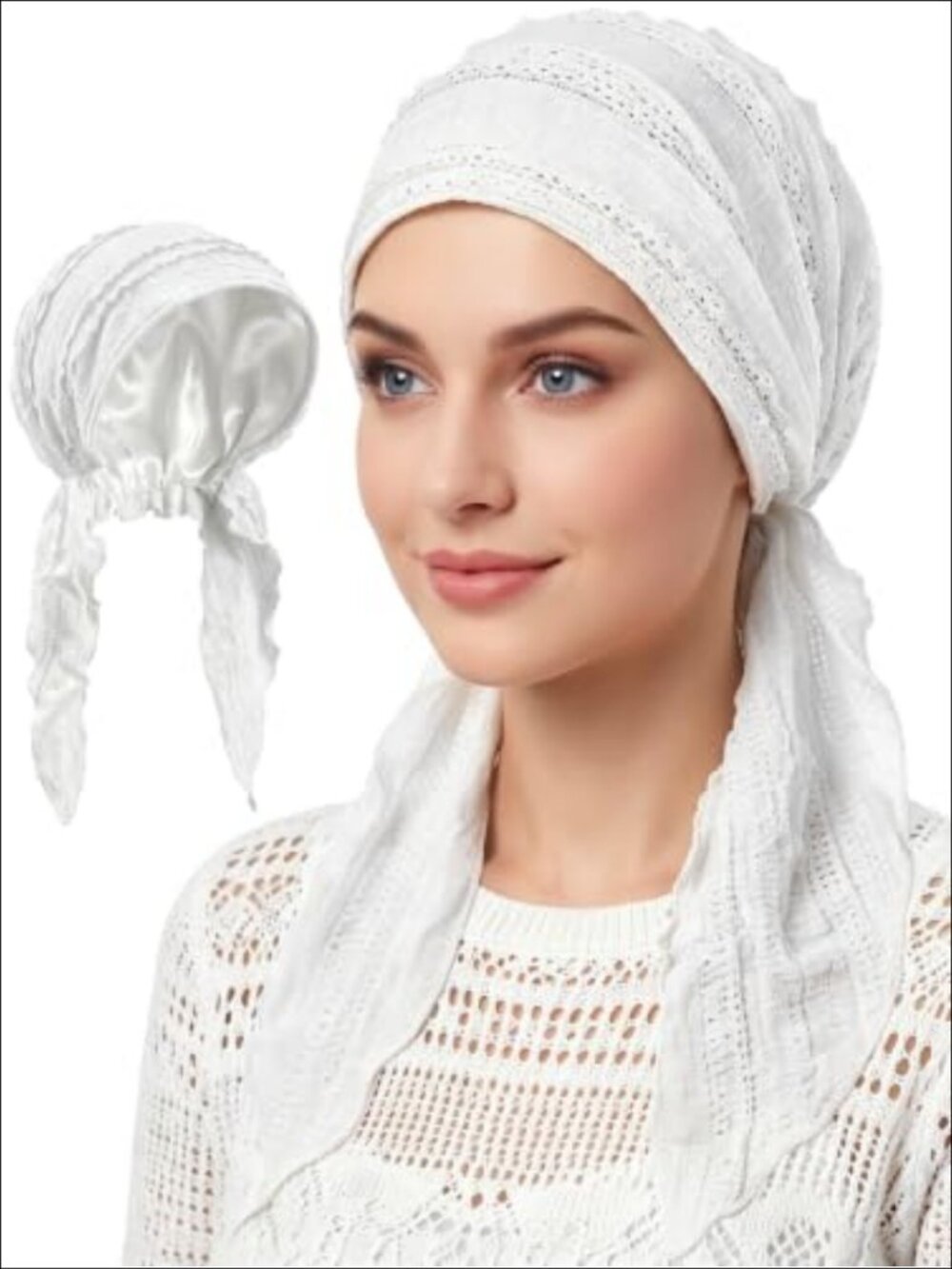 Pre-Tied Headscarf Women Lace Chiffon Slip-On Turban Cap